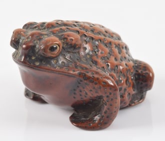 Carved toggle. Japan. 18th century. Netsuke study of a frog. Signed. 2.5in.