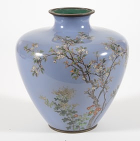 Cloisonne vase. Japan. Meiji period (1868-1912). Flowering tree on a lavender ground. 8in.