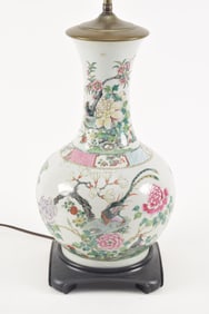 Late 19th century Chinese famille rose decorated porcelain vase. Decoration of birds and blossoming