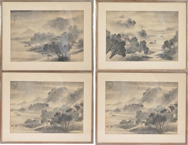 Wu Shixian. China. Lot of 4 album leaves. Signed Wu Shixian. Ink on paper. Landscapes. Framed under