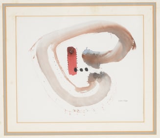 Lao Lianben. Philippines. 1980 abstract watercolor painting. Signed and dated lower right. Framed