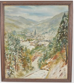 Yoshinori Kinoshita. Japan. "Karuizawa". 20th century landscape painting. Oil on canvas. Framed.