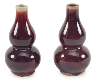 Pair of oxblood vases. China. 19th century. Double gourd form. 5.5in high.