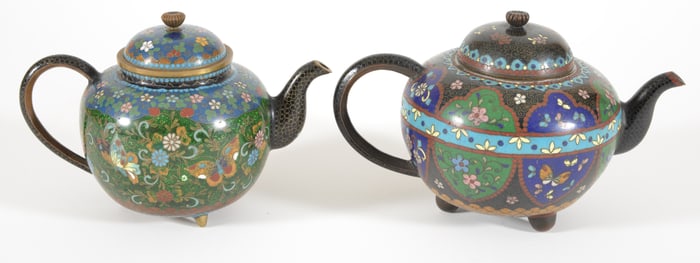 2 cloisonne teapots. Japan. Meiji period (1868-1912). Largest 5in.