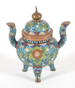 Cloisonne censer. Japan. Meiji period. floral decoration on a turquoise ground. 4.75in.
