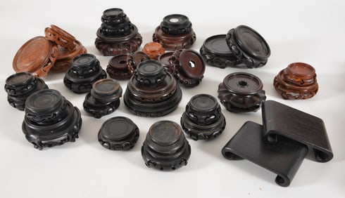Large lot of Chinese small wooden stands.