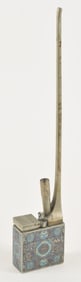 19th century Chinese enamel decorated signed Paktong water pipe. Buddhist symbol decoration. Signed