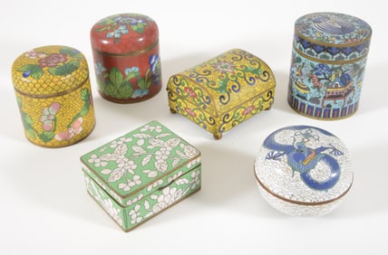 6 cloisonne boxes. China. Early 20th century.