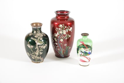 3 cloisonne vases. Japan. Early 20th century. Largest 7.5in.