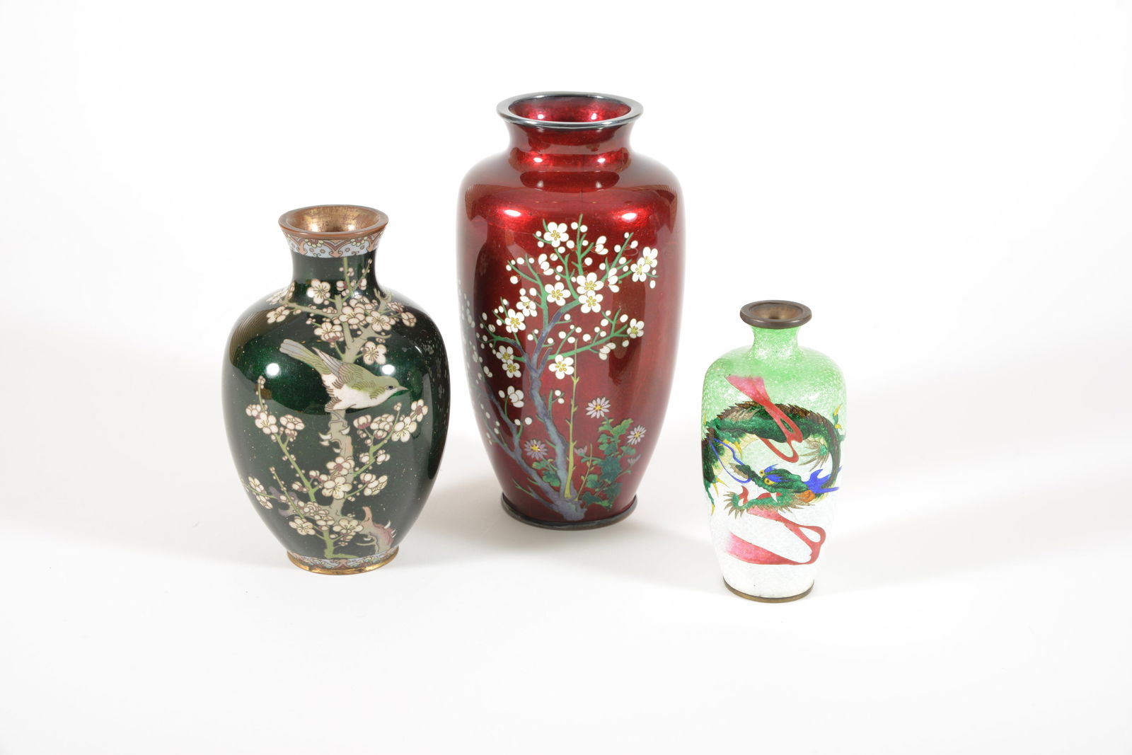 3 cloisonne vases. Japan. Early 20th century. Largest 7.5in. (1 of 6)