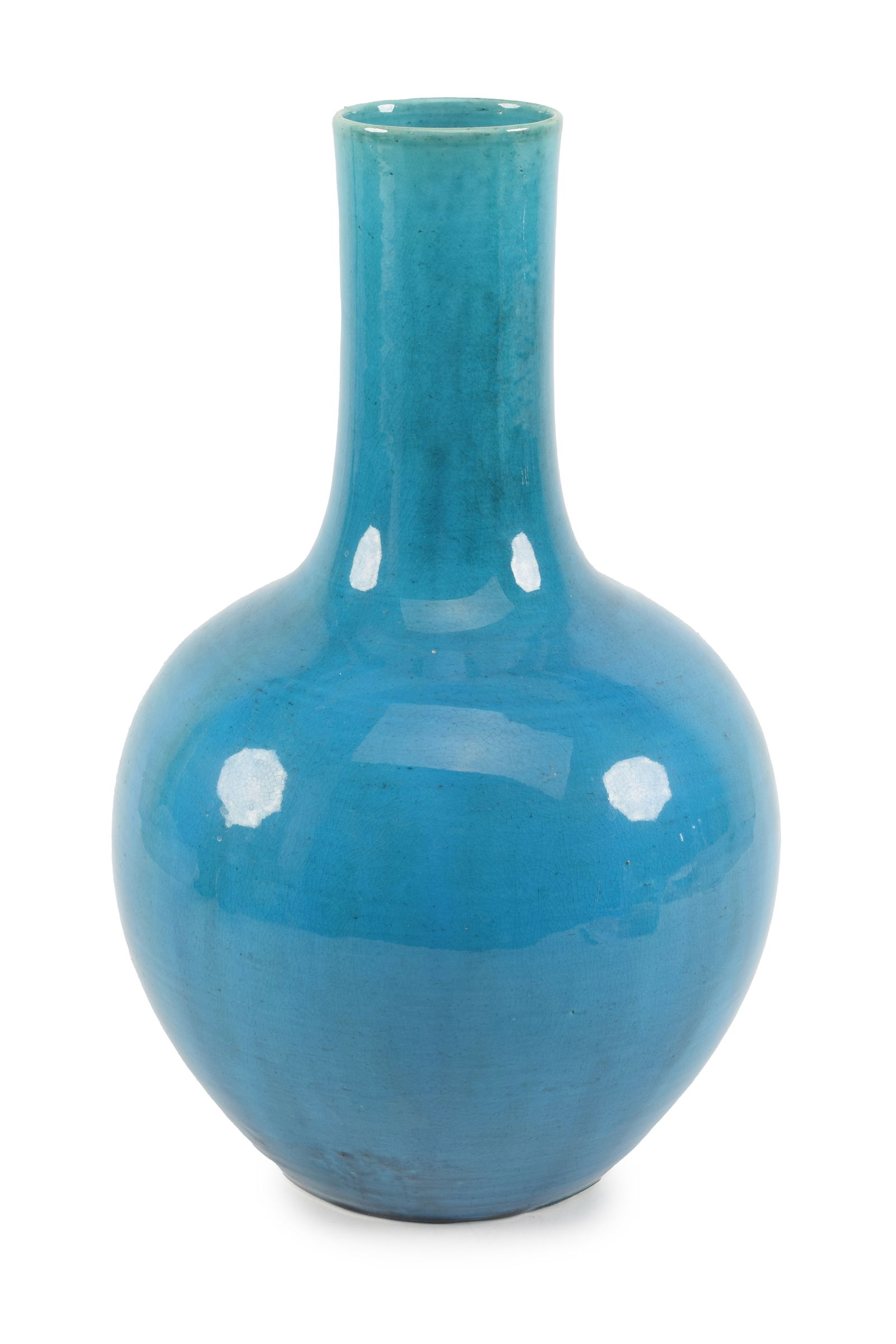 Stoneware vase. Japan. Early 20th century. Bottle shaped. Dark turquoise glaze. 15in high. (1 of 5)