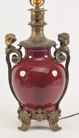 Oxblood vase mounted as a lamp. 20th century. 20in high.