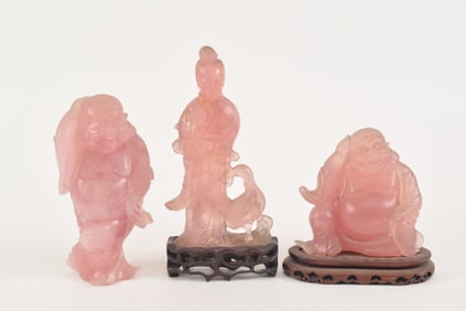 3 rose quartz carvings. China. 19th/20th century.