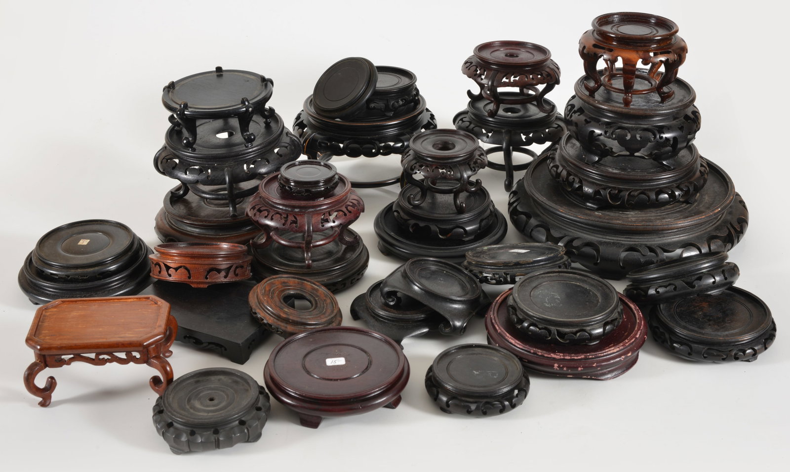 Large lot of hardwood stands. China. 19th/20th century.: Large lot of hardwood stands. China. 19th/20th century.