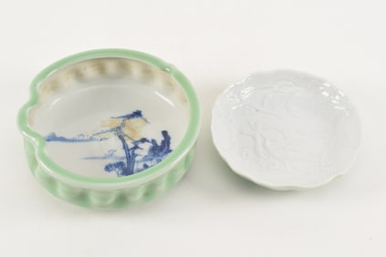 2 Japanese porcelains. Early 20th century. Celadon glaze. Largest 7in diameter.