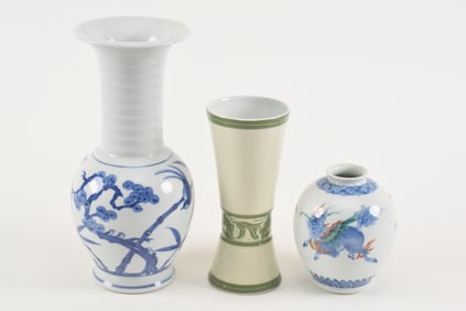 3 studio porcelains. Japan. 20th century. Largest 12in.