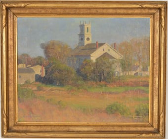 Harold C. Dunbar, American. View of Chatham, Massachusetts including 1st Methodist church. Oil on