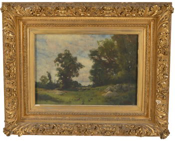 Franklin de Haven. American. 1889 landscape painting of fields and forest. Oil on canvas. Signed and