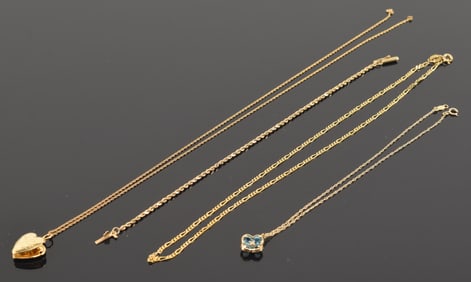 4 fine gold necklaces and bracelets, to include: 2 14K gold necklaces (18.5 and 16in) and 2 14K gold