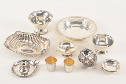 Large lot of sterling silver tableware and accessories. Largest: 7.25in wide. 17.9 ozt.