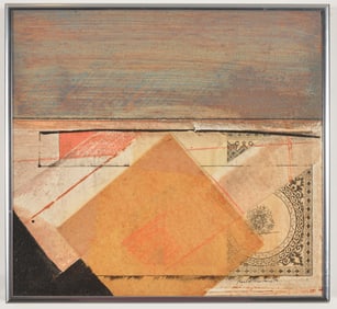 Kurt Schwitters style painting. Signed and dated 1978 lower right. Collage and painting on heavy