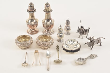 Sterling silver tableware and accessories. To include: 1) Sterling silver bullfighting and burro