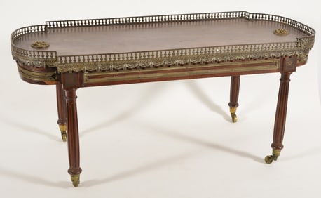 19th century Regency style mahogany tableau stand with brass mounts. 34.5 L x 15.5 D x 15.5in H.