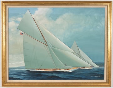 Melbourne Brindle, 1904-1995. Yacht America. Oil on canvas. Signed lower left. Framed. 30 x 40