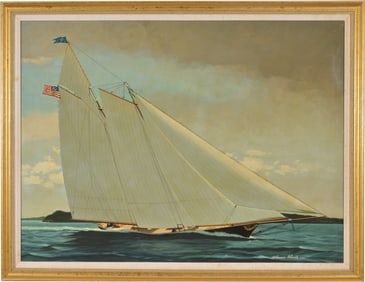 Melbourne Brindle, 1904-1995. Yacht Reliant. Oil on canvas. Signed lower left. Framed. 30 x 40
