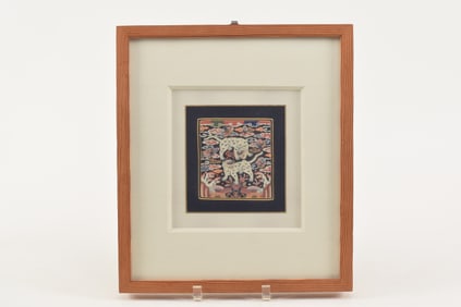Korean military rank badge (Hyungbae) with 2 tigers. Silk embroidery. Framed under glass. Badge
