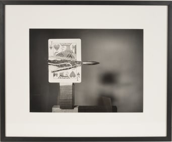 Harold Edgerton. "Bullet Through Jack", 1960. Silver gelatin print. Framed under glass. Sight: 13.25