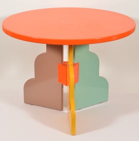 Milo Baughman for Thayer Coggins, Memphis style post modern table. Height 24 in, diameter 32 in