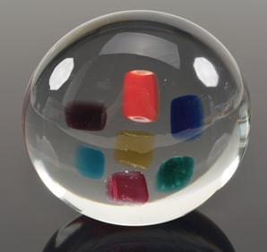 Versace Murano art glass paperweight. Signed, dated 1998 and numbered on base. 4.5in length.