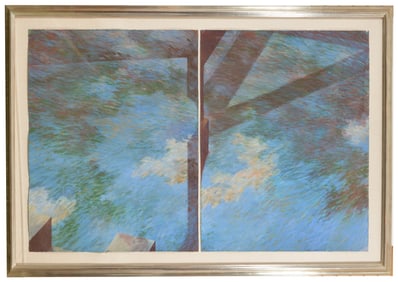 Large contemporary expressionist. 2 Mixed media paper panels. Composted and mounted together.