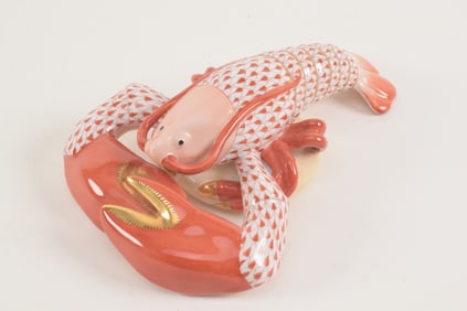 Herend porcelain Lobster, orange fishnet pattern. #636. Length 8 in.