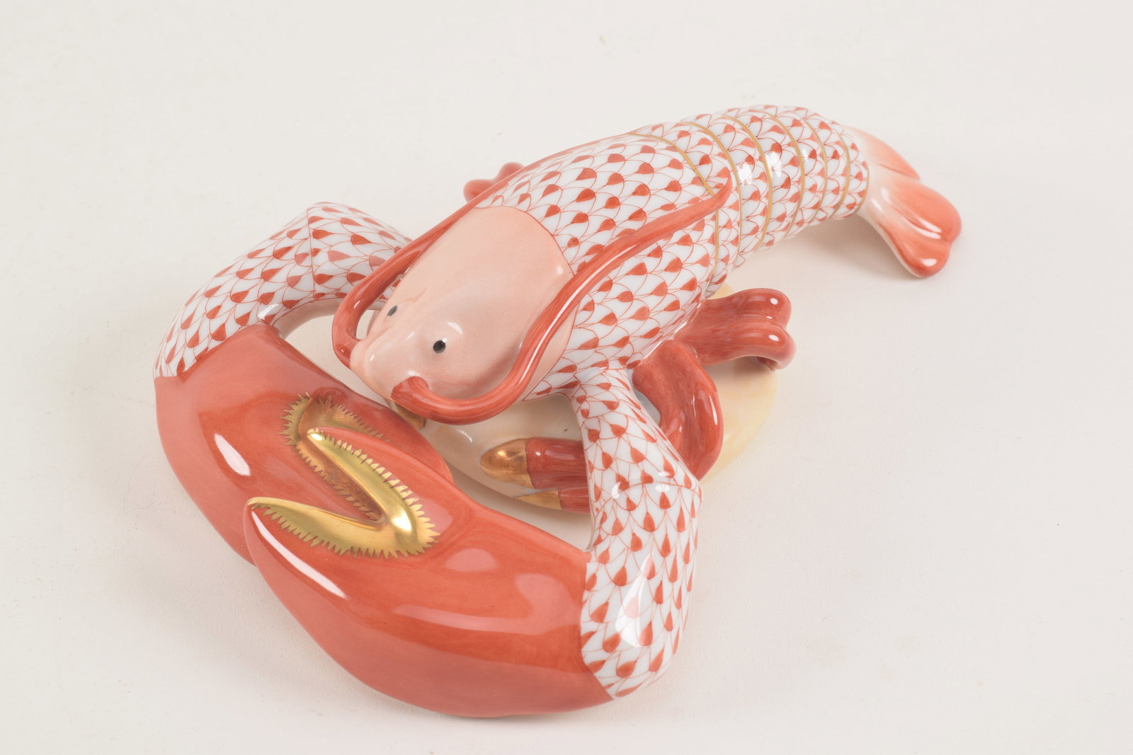 Herend porcelain Lobster, orange fishnet pattern. #636. Length 8 in. (1 of 5)
