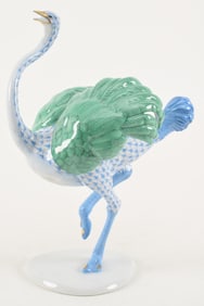 Herend porcelain Ostrich, blue fishnet pattern. #709, K2204. Height 11 in