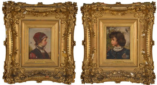 Anton Bertzik. Austrian. 2 Renaissance revival style paintings of children in renaissance garb.