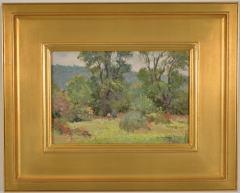 Bernard Corey. Massachusetts. 20th Century. Two figures in a woodland landscape. Signed lower right.