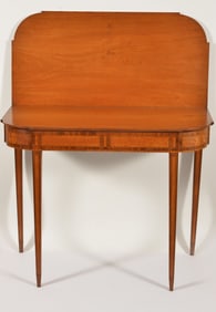 Federal inlaid mahogany games table, Boston circa 1810. Geometric and figured panels with line