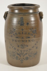 Antique stoneware 4 gallon crock stencil decorated Wilkinson & Fleming Shinnston W. VA. Late 19th
