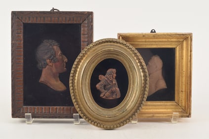 [3] carved busts. 1) 19th century signed wax bust of the Duke of Wellington with polychrome