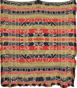 Jacquard coverlet, William Ney Myerstow, N. Lebanon, Co. County PA. Three colors, olive, red, blue