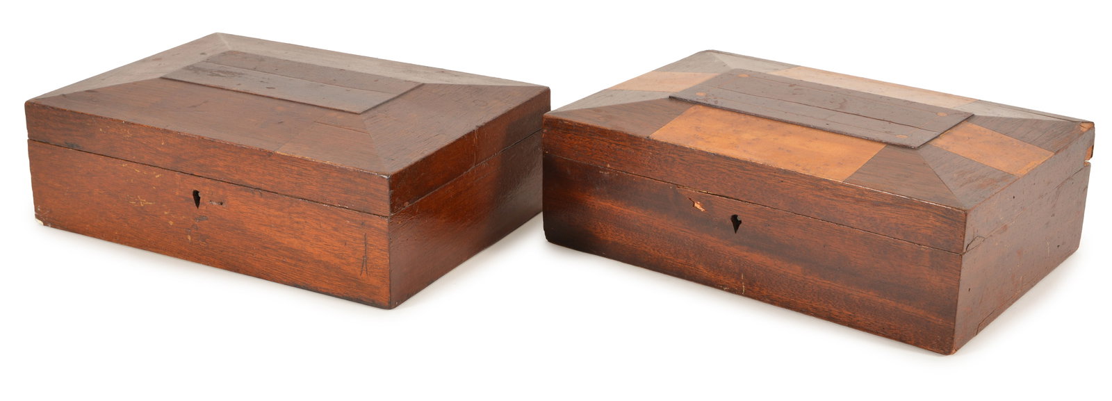 2 Shaker rectangular sewing boxes one with walnut and bird's-eye maple paneled top. Some damages. 11 (1 of 8)
