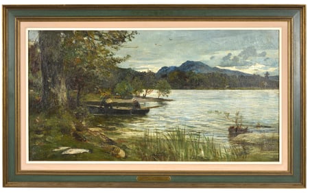 John Robertson Reid. "The Bonny Bonny Banks of Loch Lomond". 1909. Lake and mountain landscape with