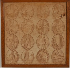 18th/19th century textile "The Several Stages of a Man's Life from the Cradle to the Coffin". 16