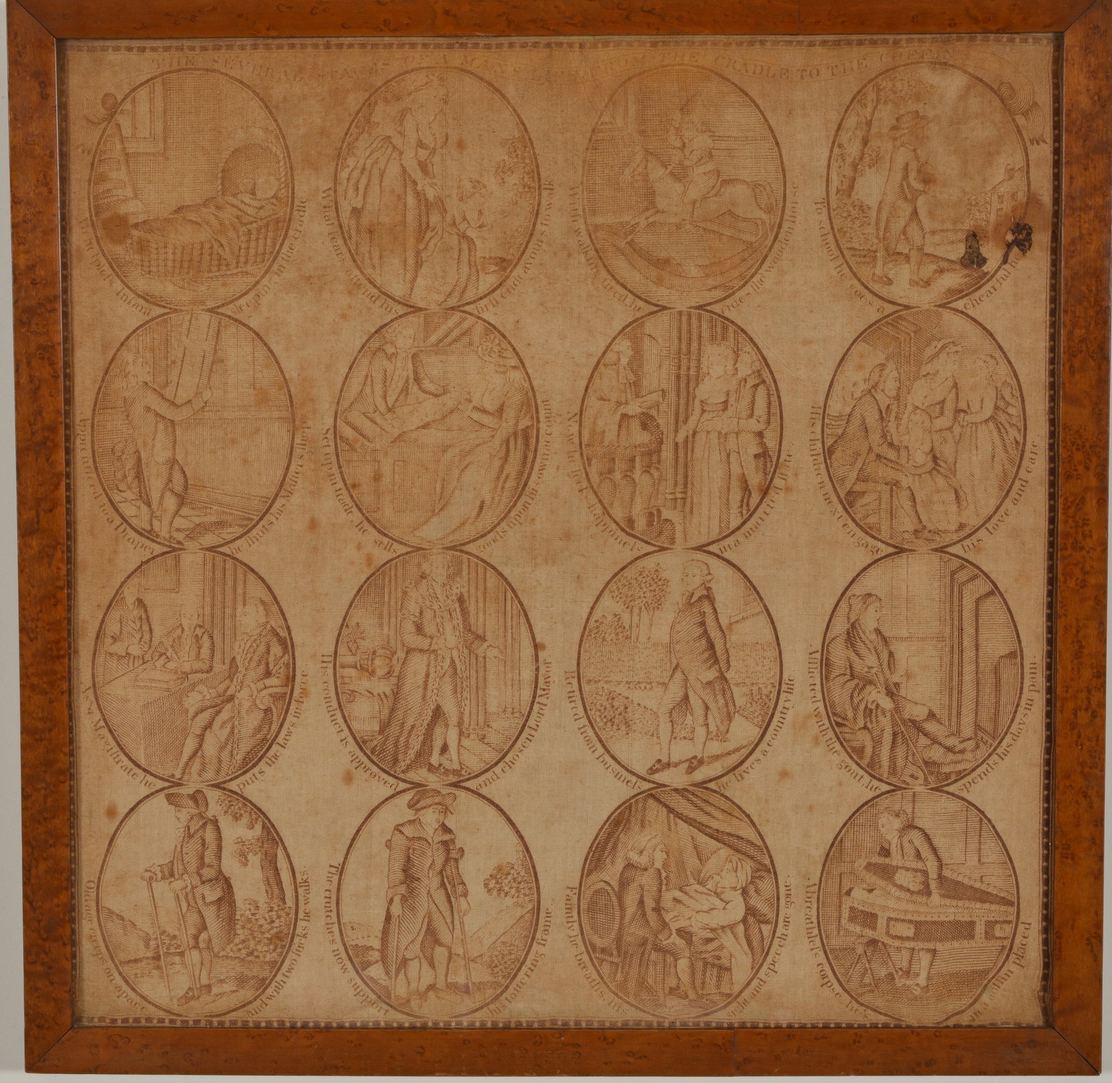 18th/19th century textile "The Several Stages of a Man's Life from the Cradle to the Coffin". 16 (1 of 6)