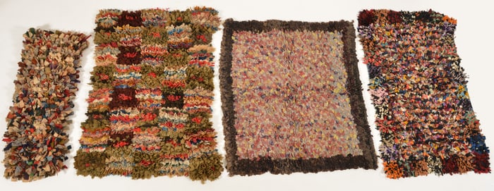 4 Shaker rag rugs in assorted patterns. 19 x 34 in, 24 x 33 in, 27 x 30 in, 11 x 27 in