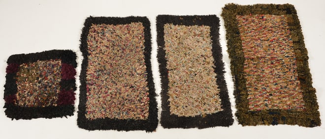 4 Shaker rag rugs in assorted patterns, small scatters. 16 x 18 in, 16 x 32 in, 17 x 30 in, 16 x 30
