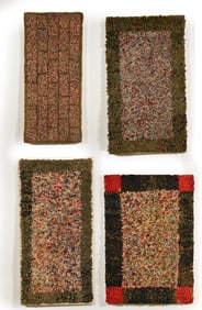 4 Shaker rag rugs in assorted patterns, each framed in various patterns. 45 x 26 in, 51 x 25 in, 43